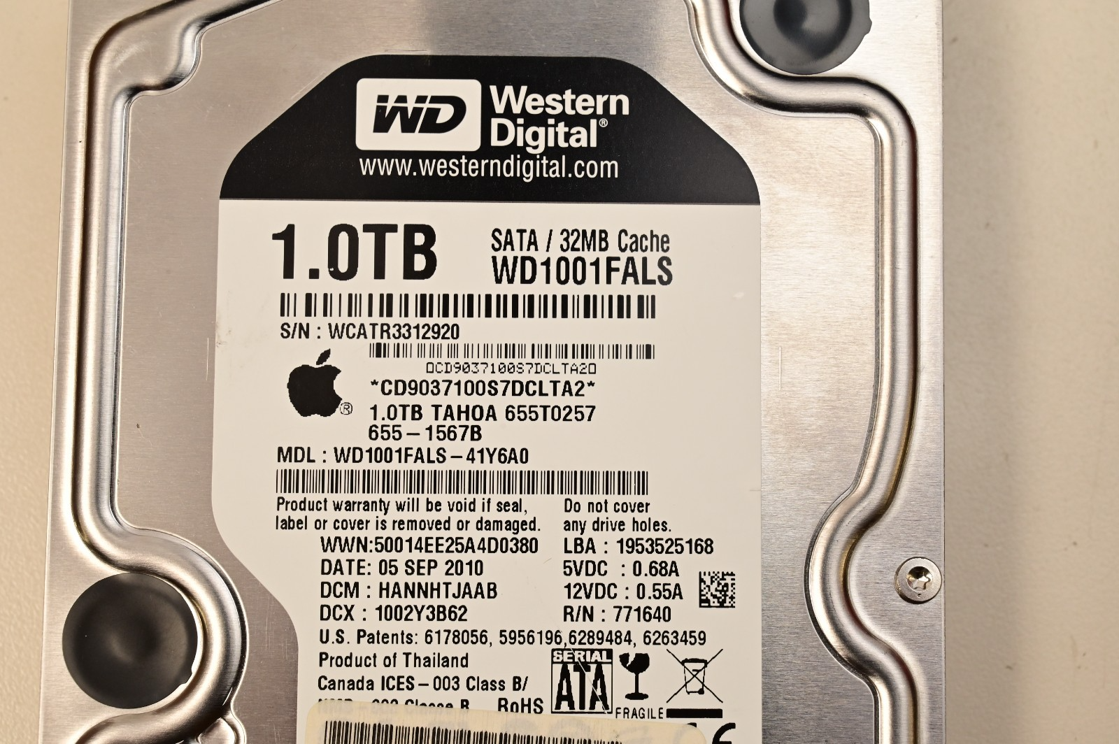 WD Apple Mac 3.5" Hard Drive 1.0TB WD1001FALS-41Y6A0 CAUTION SMART Mac Vintage