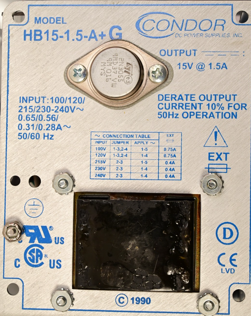Condor DC Power Supply 15V@1.5A Model HB15-1.5-A+ G w/ Wiring
