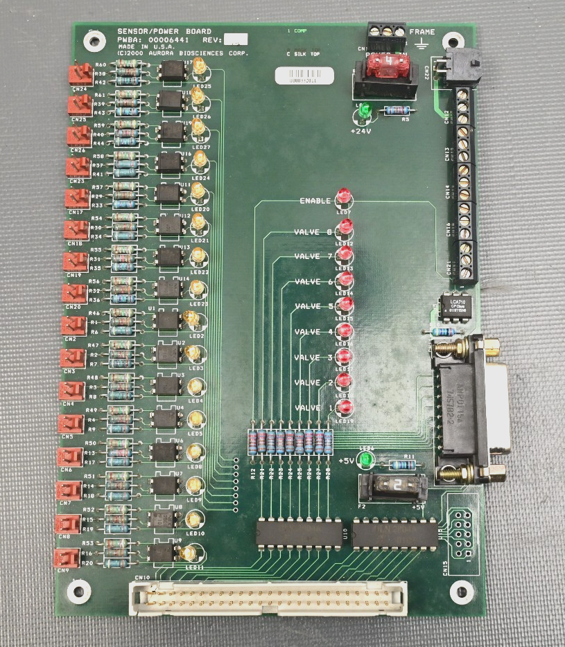 Aurora Biosciences Sensor/Power Board QTY w/ 16 NEC 2501 Optocouplers I/O Board