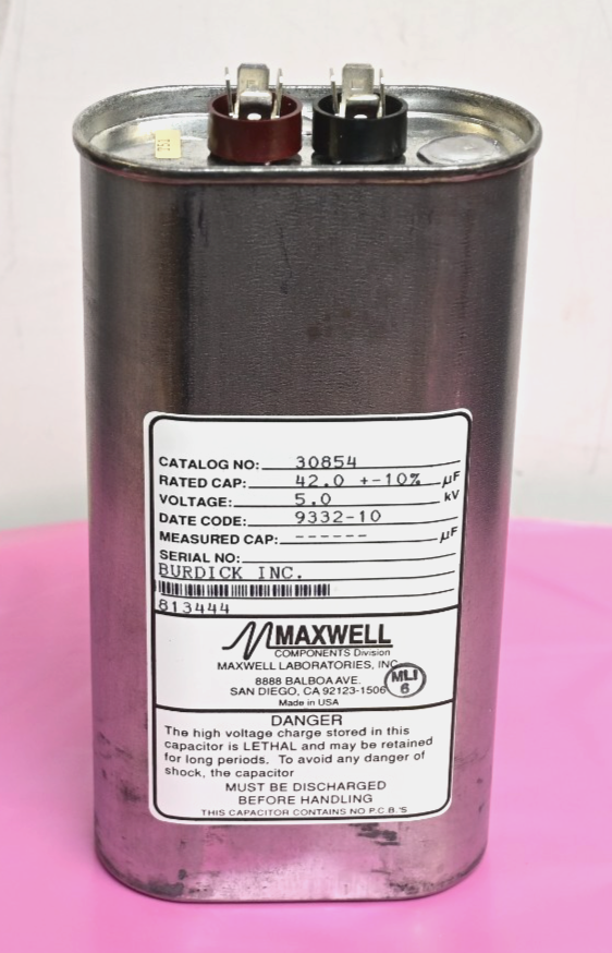 Maxwell High Voltage Capacitor P/N 30854 5kV 42μF Non-PCB Oil-Filled Burdick