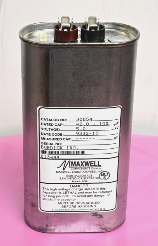 Maxwell High Voltage Capacitor P/N 30854 5kV 42μF Non-PCB Oil-Filled Burdick