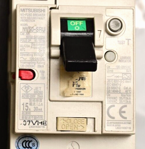 MITSUBISHI NV50-SRU Circuit Breaker w/ Ground Fault Protection 2P 120-240 25kA