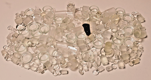 Lot of 138 Lab Glass Stoppers Small Cups Caps Pyrex Penny Head & Misc. ~5.5 lbs