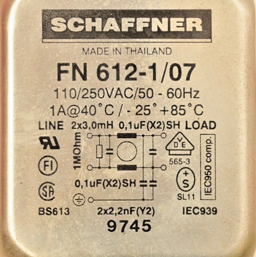 Shaffner FN 612-1/07 AC Power Line Filter 1120/250VAC 50/60