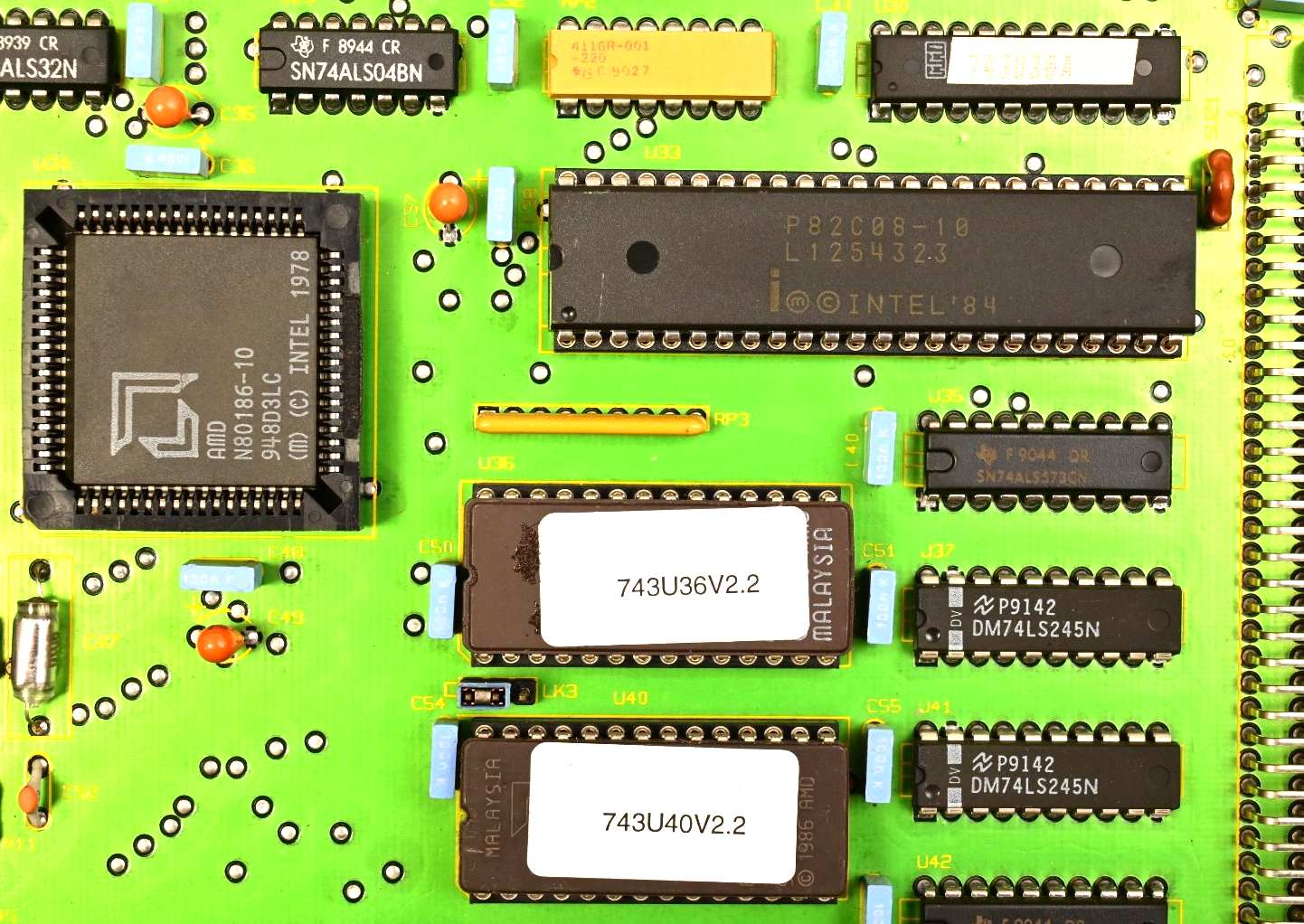 VG Data Systems CPU/Lan PC Board Vintage ICs AM7990PC/80 AMD N80186-10 EPROMs