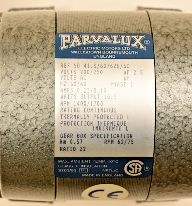 Parvalux REF SD41.S/607626/5C Gearmotor Ratio 22 Gearbox 200/250V Motor & Pulley
