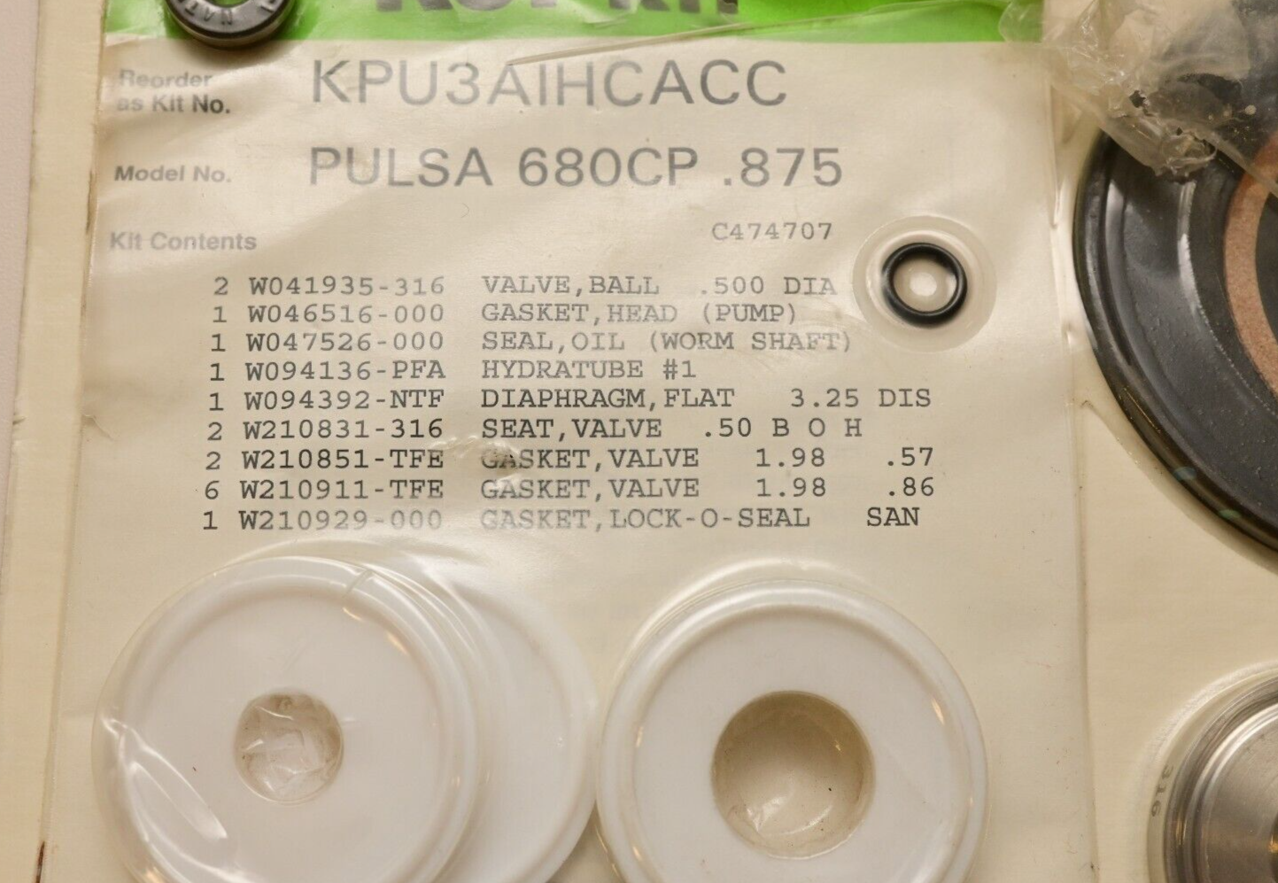 PULSA Series KOPkit Pulsafeeder 680CP .875 KPU3AIHCACC NOS Kit IDEX