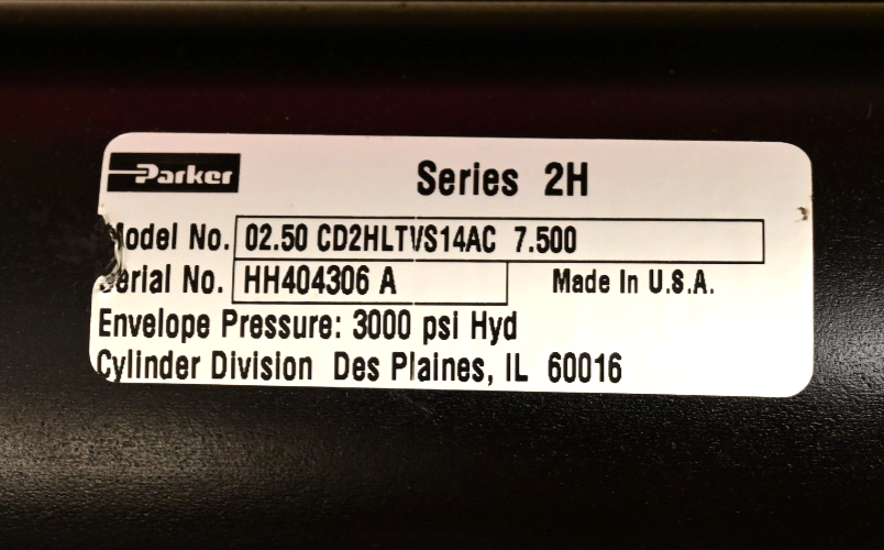 QTY 2 Parker Series 2H Hydraulic Cylinders 2.5"x7.5" 02.50 CD2HLTVS14AC 3000PSI