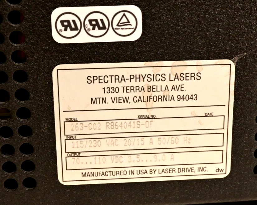Spectra-Physics 263C CO2 Laser Power Supply Laser Drive Inc 70-110V DC@9A