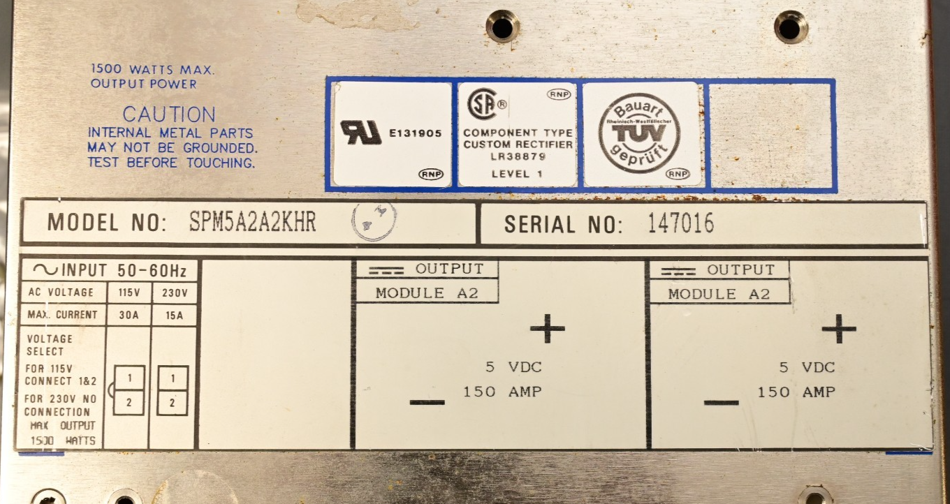 Power-One SPM5A2A2KHR DC Power Supply Chassis Empty As-Is 1500W 2x5V@150A 300VDC