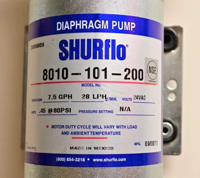 Sureflo Diaphragm Pump 8010-101-200 7.5GPH 28LPH 24VAC NSF Water Purification