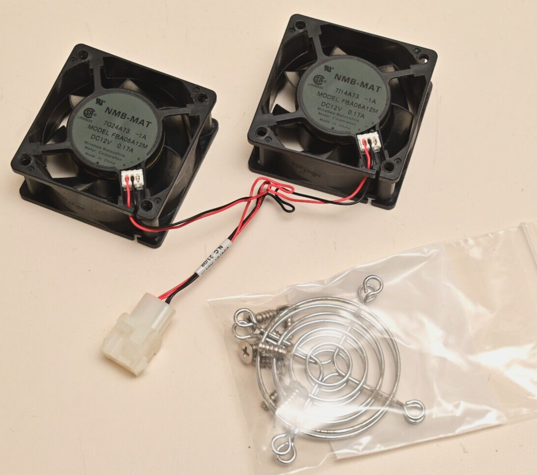 QTY 2 NMB-MAT 12V DC Fans Wired in Parallel 12V@0.17A FBA06A12M 60mm w/ Grilles
