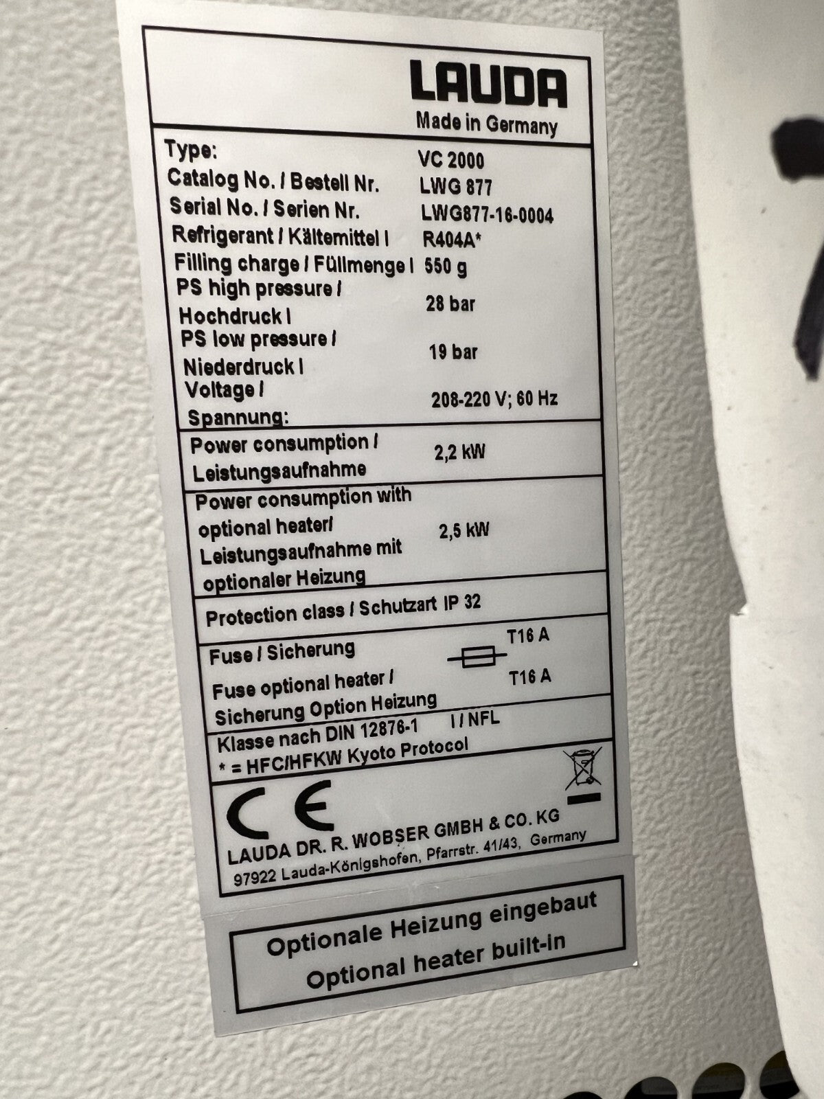 Lauda VARIOCOOL VC 2000 2kW Recirculating Chiller w/ Heater 208-220V 60Hz LWG877