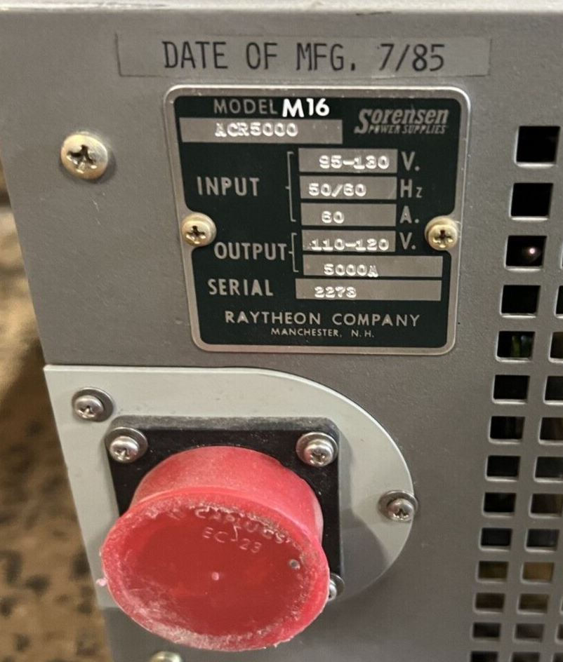 Raytheon Sorensen AC Regulator M16/ACR5000 95-130VAC Input 110-120VAC Output