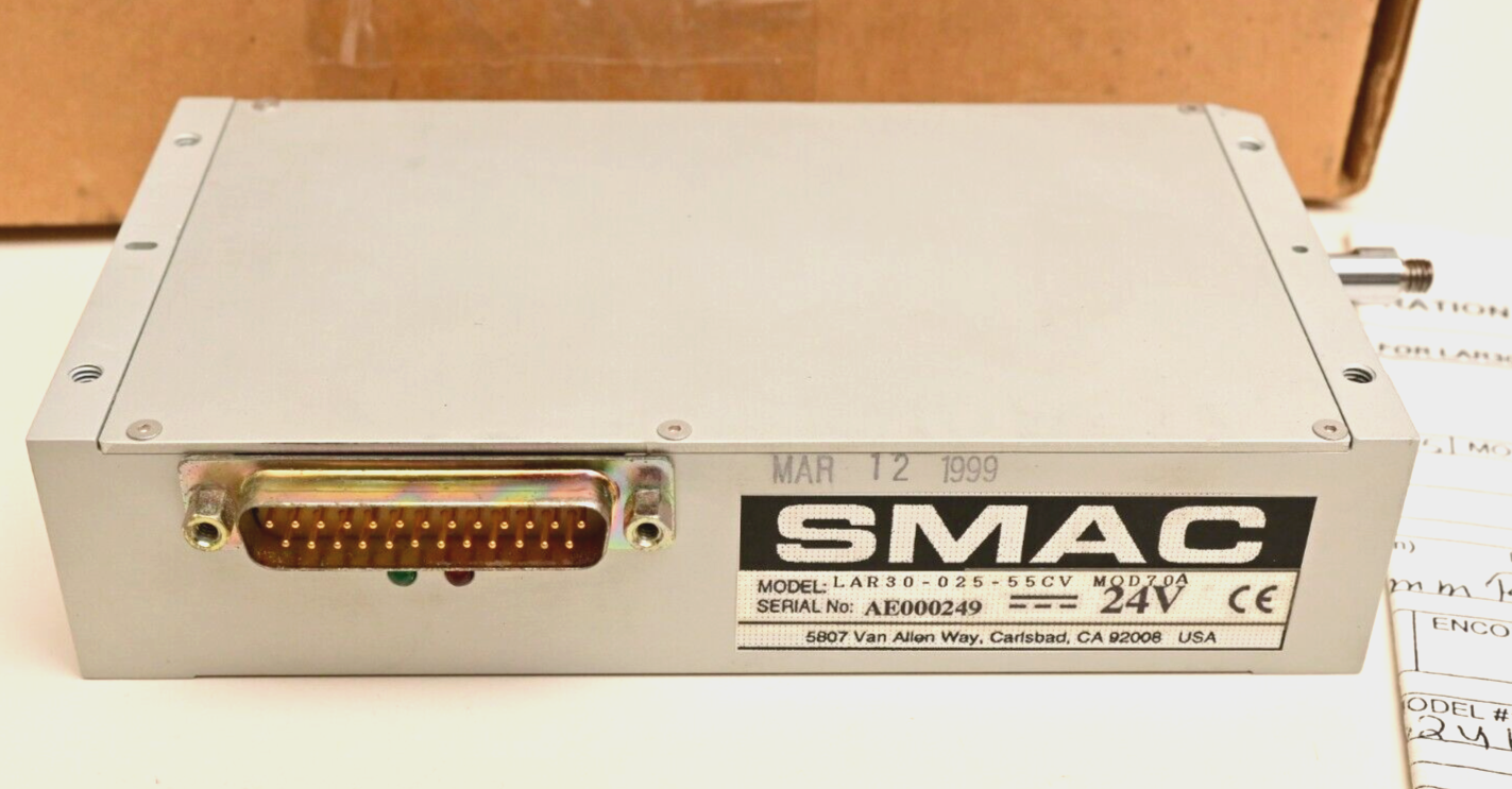 SMAC Rotary Linear Actuator 25mm 24V 76:1 Gear Ratio 5µm Encoder LAR30-25-55CV