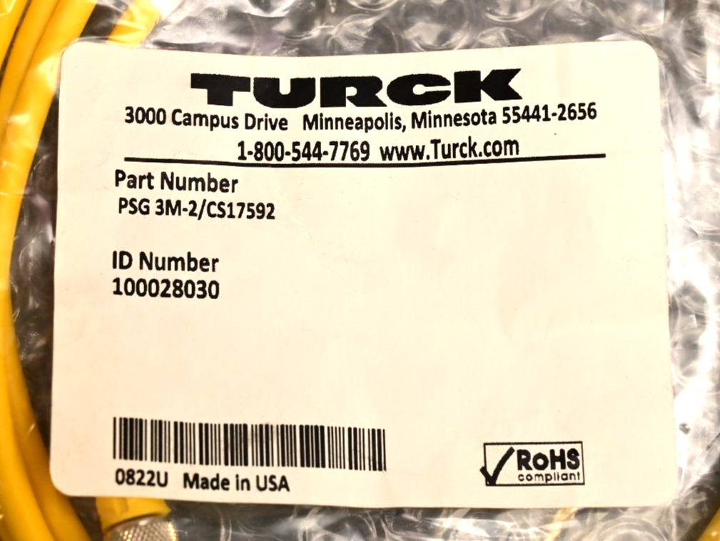 TURCK PSG 3M-2/CS17592 Sensor Cable M8 Mini-Fit Jr. Picofast Male Connector