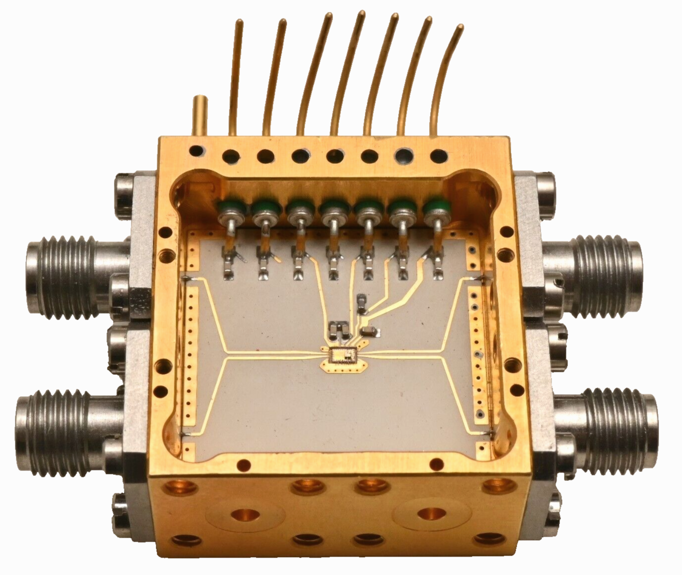 Small RF Prototype Enclosure Gold/Aluminum 4x SMA Connectors "ST PRA V21 1949"