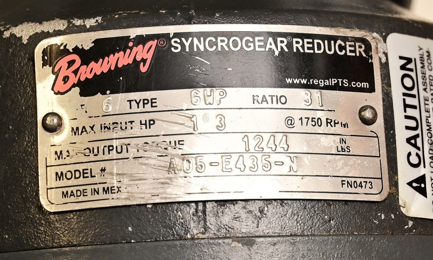 Browning 1HP Motor with 31:1 Right Angle Syncrogear Reducer A05-E435-N 3-Phase