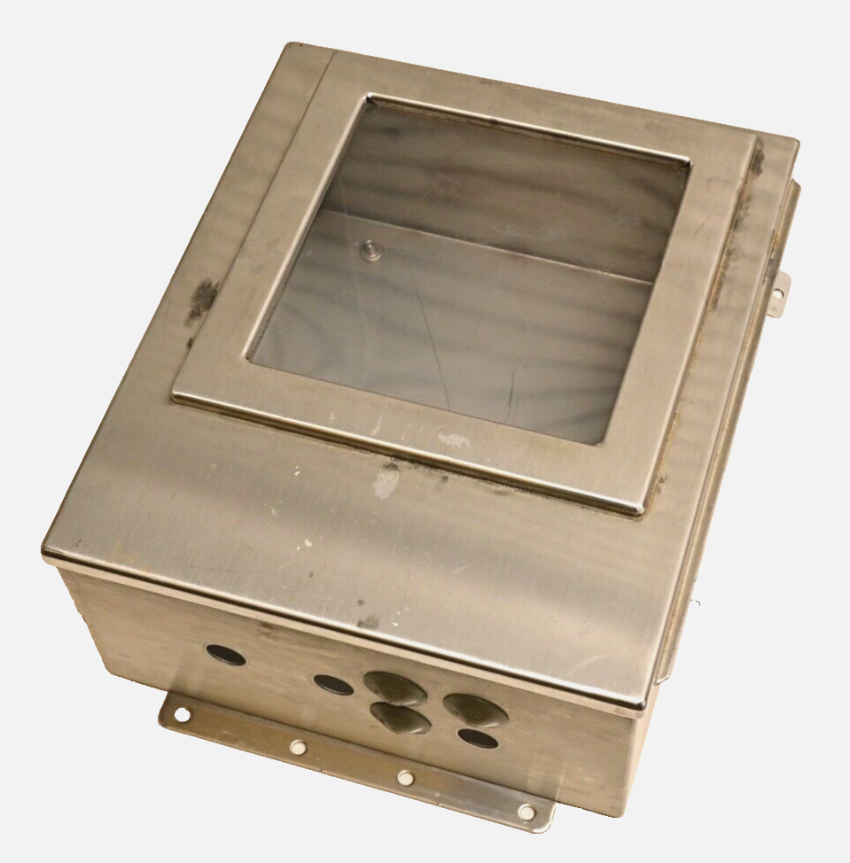 Hoffman Stainless J Box 14"x 12"x6" Continuous Hinge w/ Window A-1412CHNFSS/SPL
