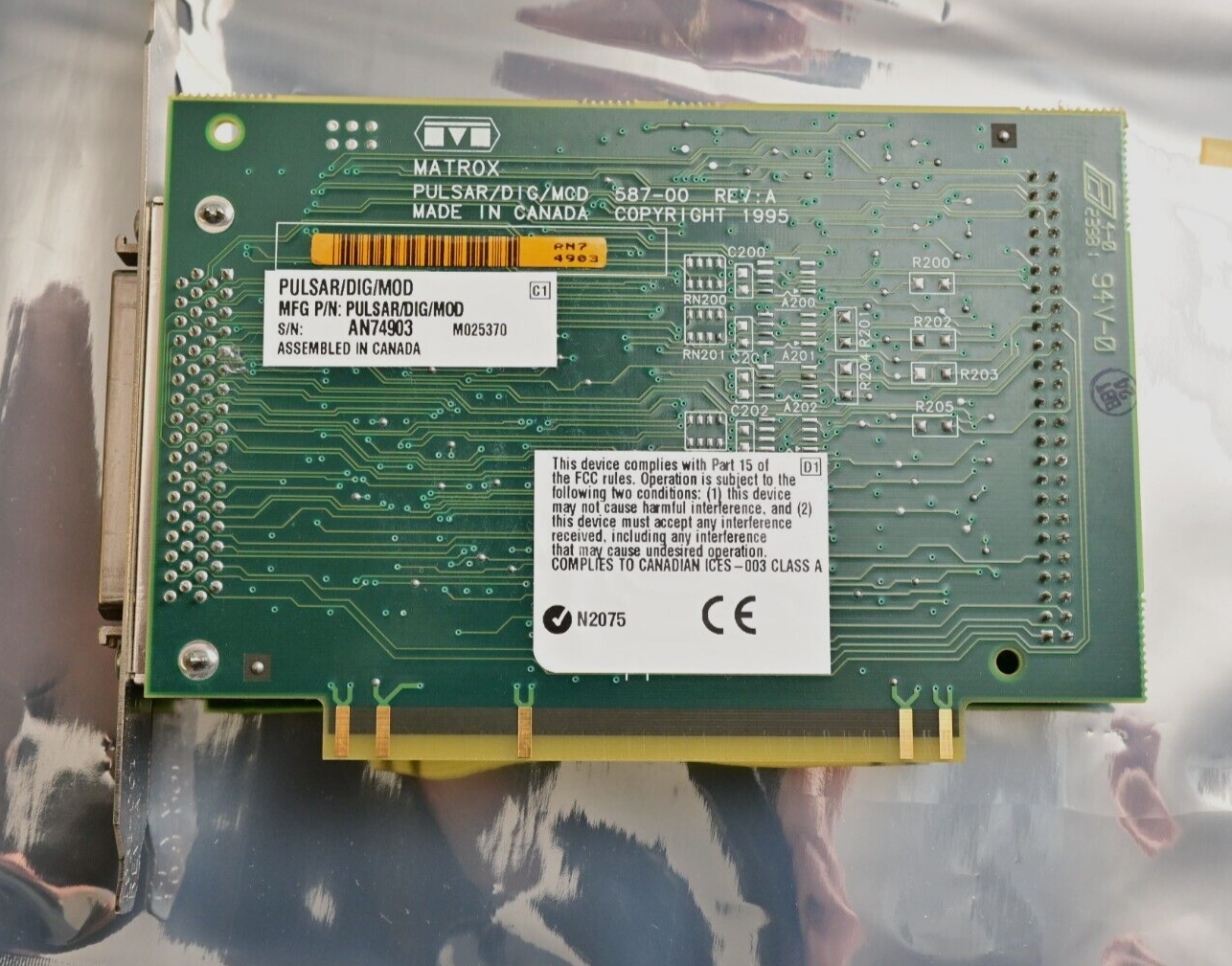 Matrox Pulsar 586-02 Rev B Frame Grabber PCI Video Card w/ DIG/MOD 587 & Cable