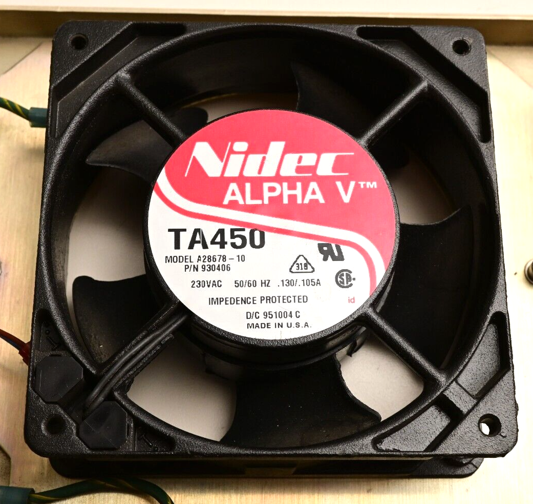 Lot of 2 Nidec ALPHA V TA450 230VAC Fans Mounted to 12"x9" Plate Sciex API 100