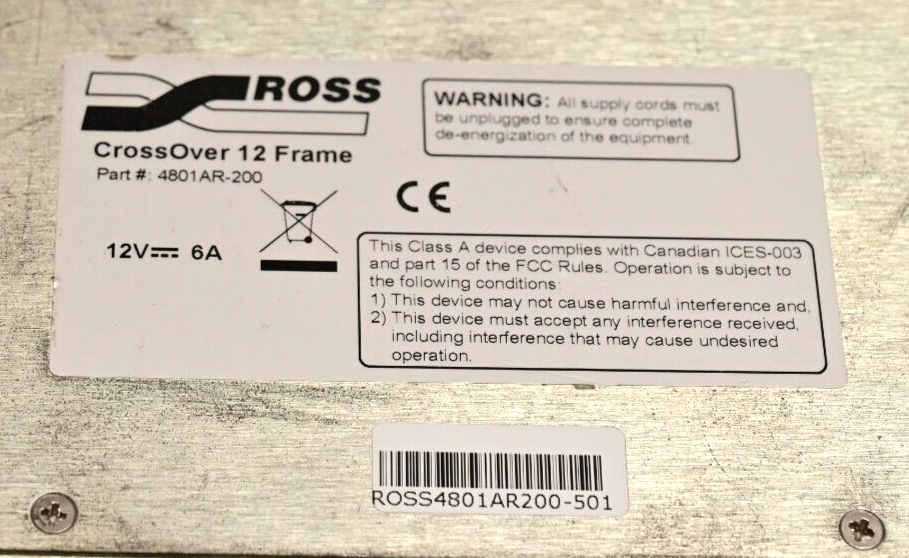 Ross CrossOver 12 Frame 12-Input Production HD Switcher  P/N 4801AR-200