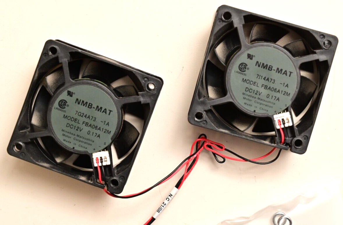 QTY 2 NMB-MAT 12V DC Fans Wired in Parallel 12V@0.17A FBA06A12M 60mm w/ Grilles