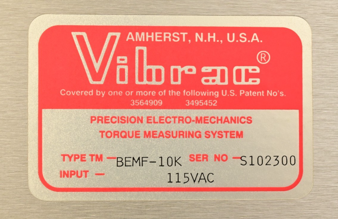 Vibrac Torque Tester BEMF-10K Rear Panel w/ J1000 Connector