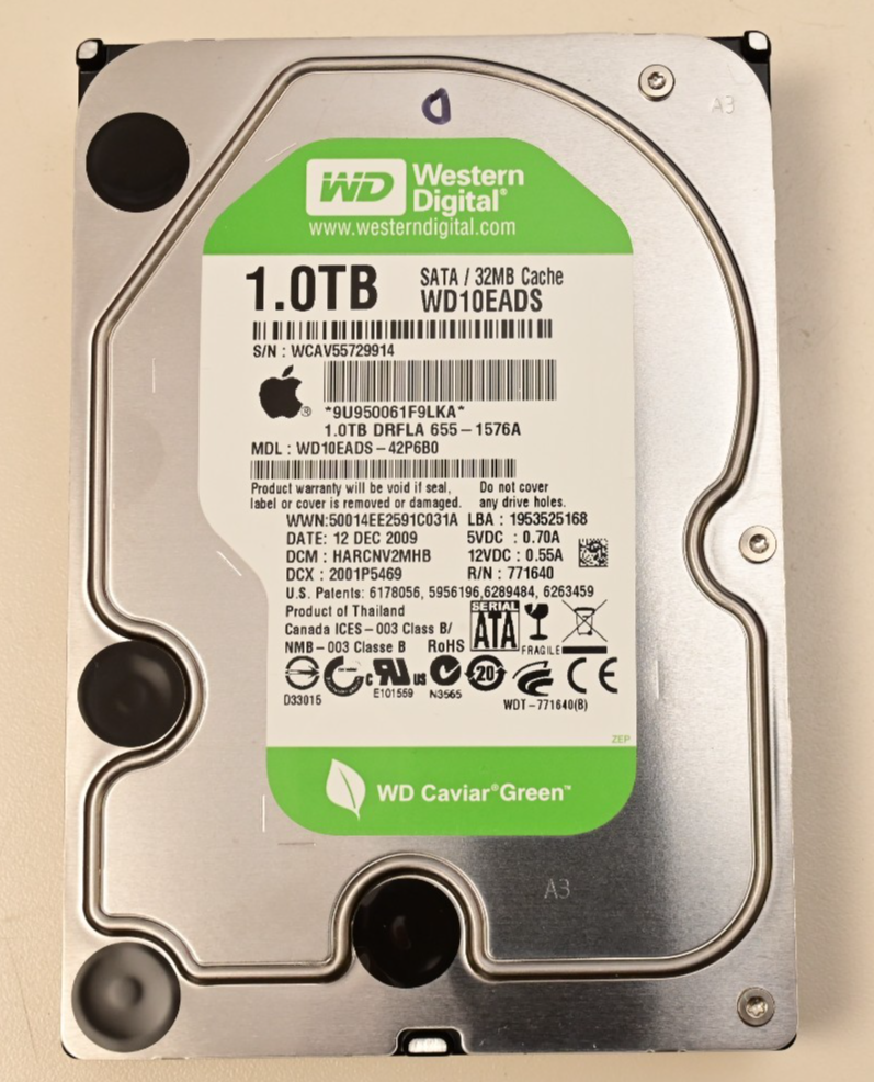 WD Caviar Green Apple Mac 3.5" Hard Drive 1.0TB WD10EADS-42P6B0 SMART GOOD
