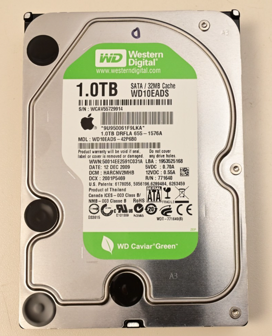 WD Caviar Green Apple Mac 3.5" Hard Drive 1.0TB WD10EADS-42P6B0 SMART GOOD