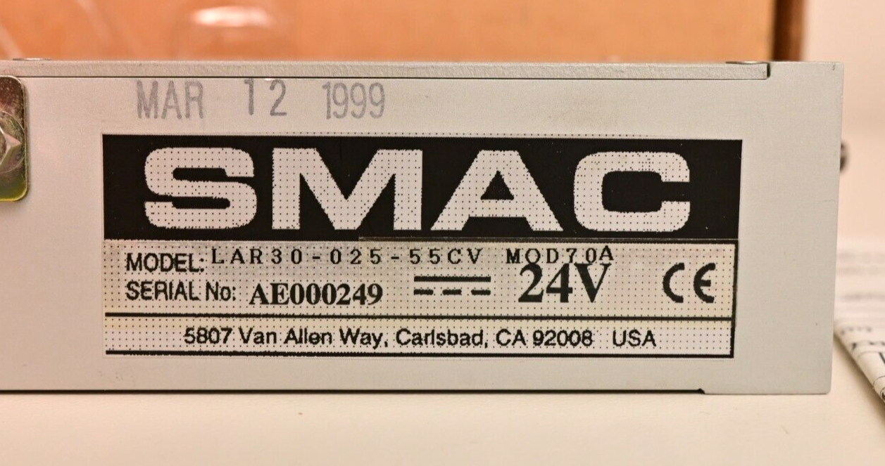 SMAC Rotary Linear Actuator 25mm 24V 76:1 Gear Ratio 5µm Encoder LAR30-25-55CV