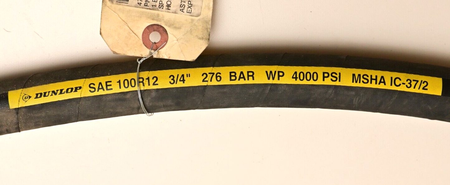 33" 3/4" Non-Metallic Hydraulic Hose 4000 PSI Dunlop SAE100R12 MSHA IC-37/2