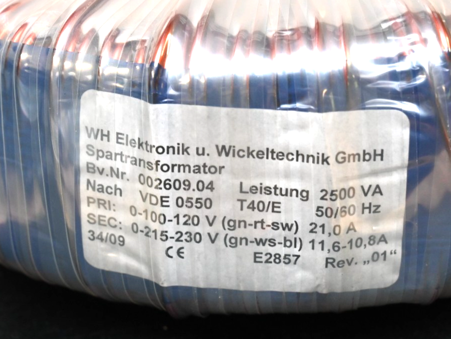 Toroidal Transformer for Hettich Rotanta 46 RSC Centrifuge 120V to 230V 2500VA