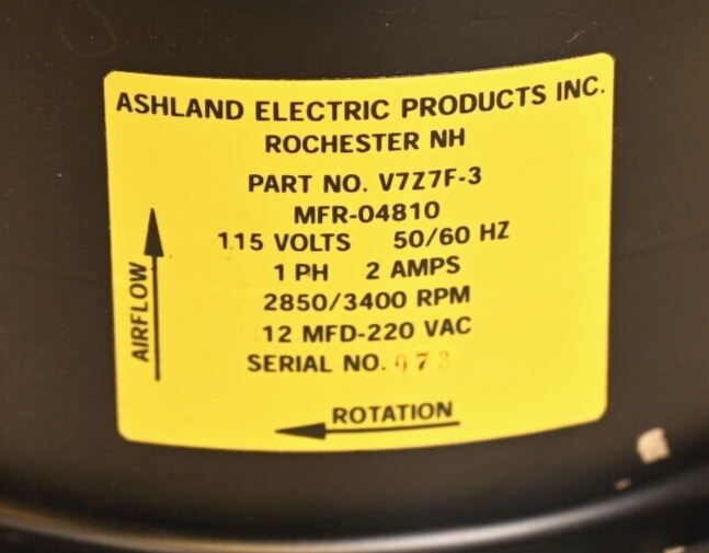 Military Surplus Vaneaxial Fan Cast Aluminum Balanced Ashland V7Z7F-3 115VAC