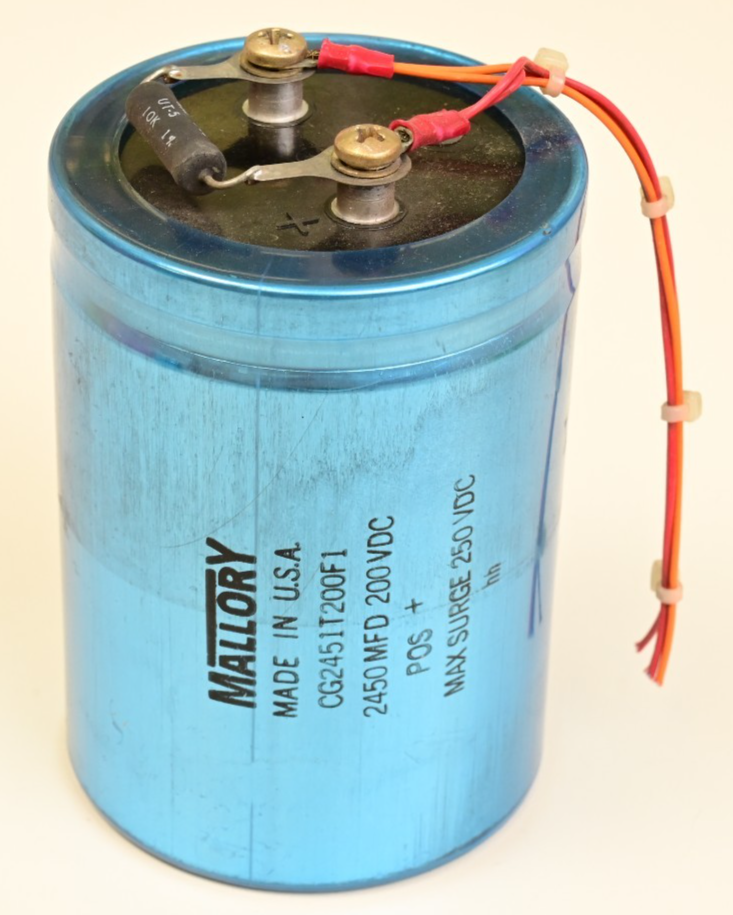 Mallory 2450uF 200V Large Can Electrolytic Capacitor 2450mfd Screw Terminal