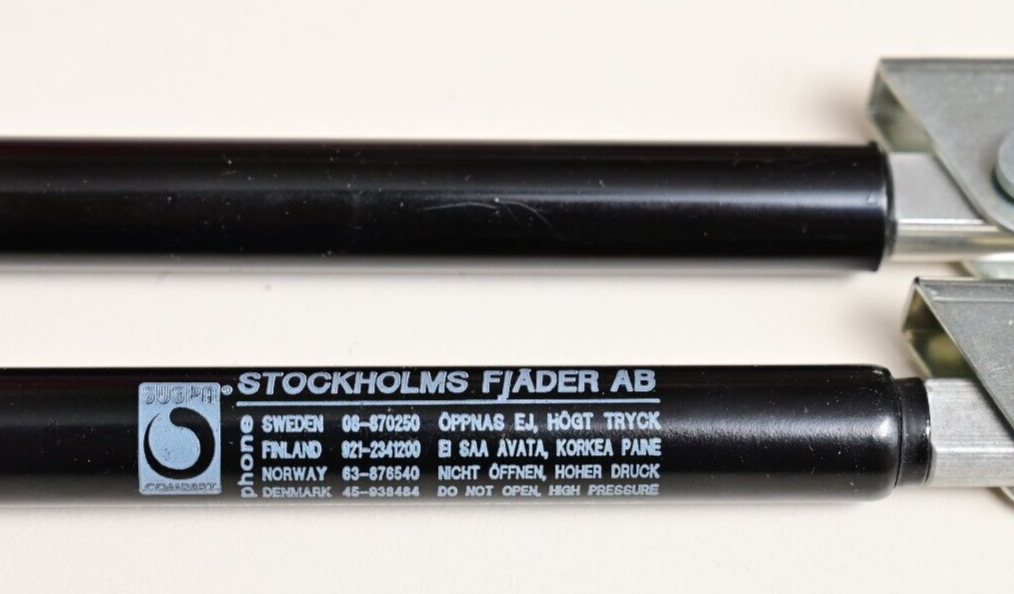 QTY 2 Gas Cylinder Support Rods w/ Mounts ~9-14" 120N Stockholms Fjader 16-1