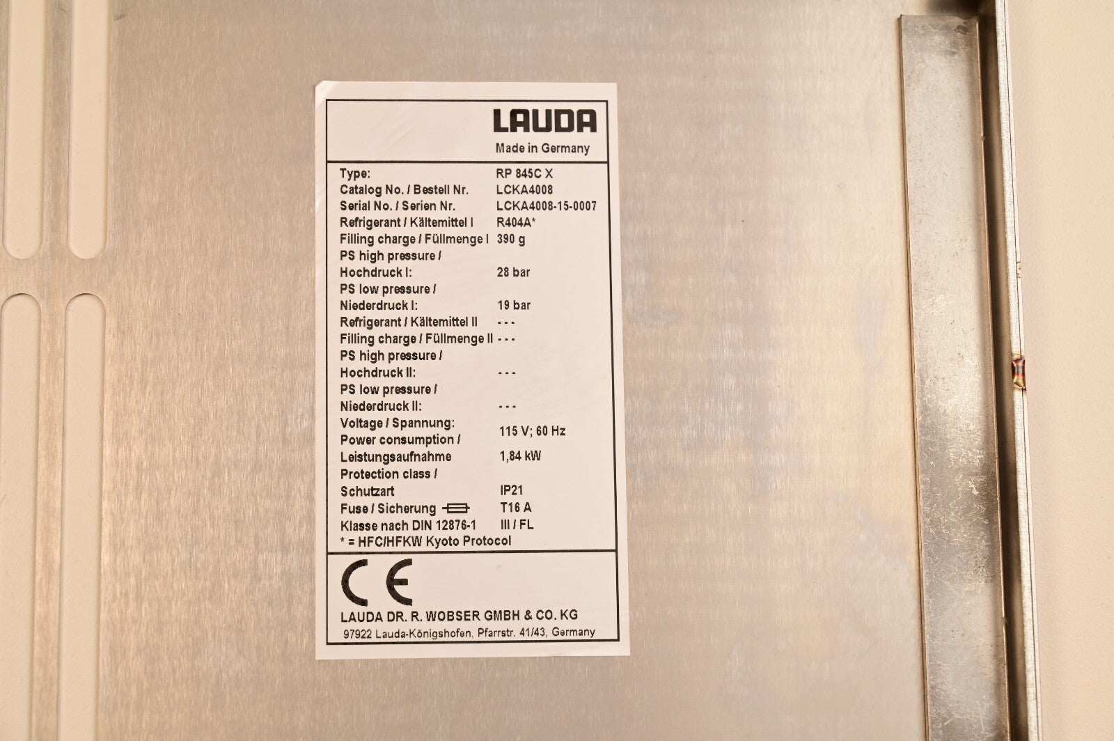 Lauda-Brinkmann Proline RP845 Refrigerating Circulator SS Grille/Door Assembly