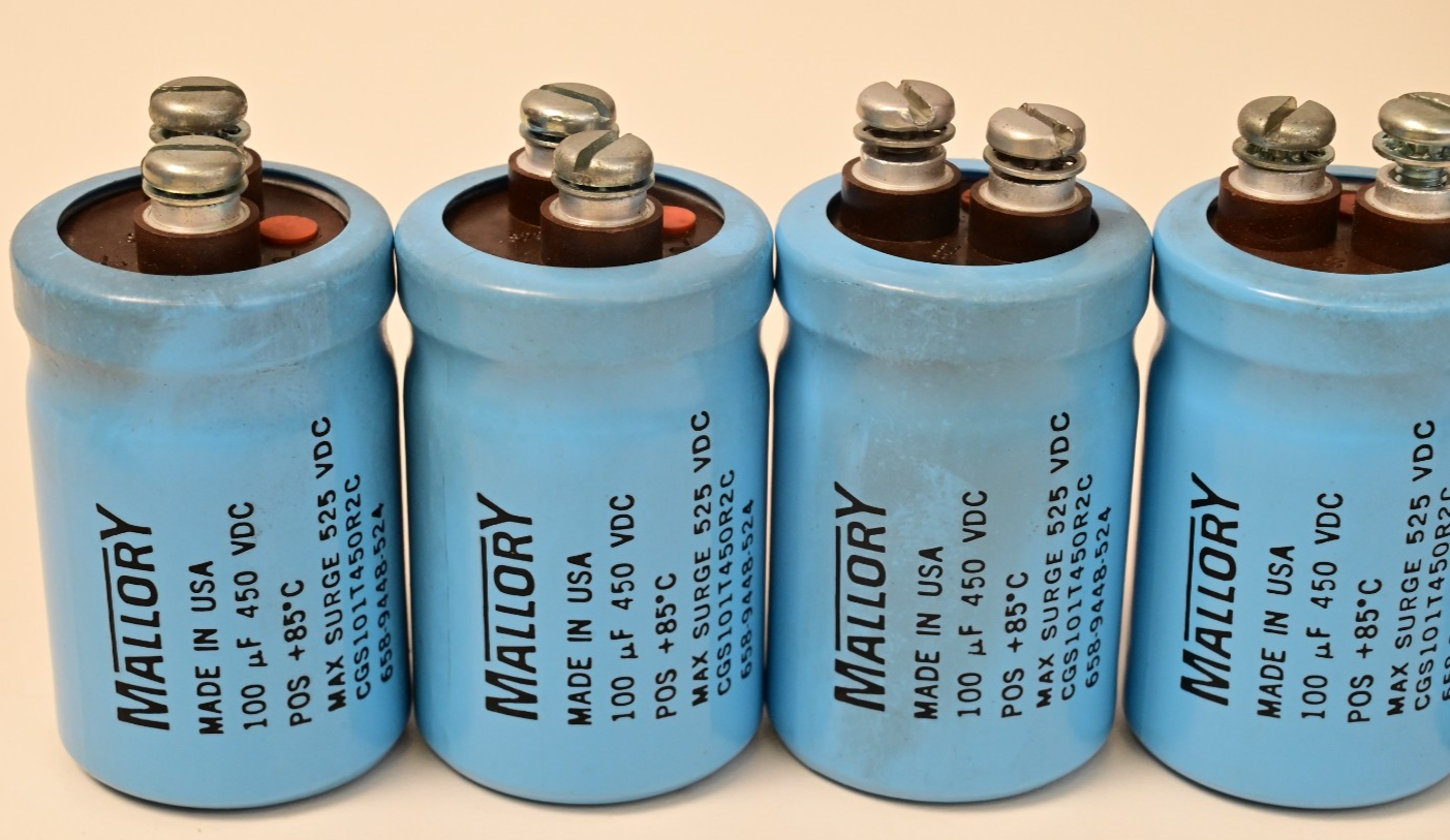 Lot of 8 Large Mallory Screw-Top Electrolytic Capacitors 32,000µF 2,000µF 100µF
