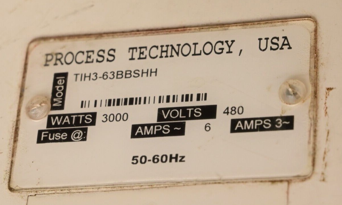 Process Technology 3kW PTFE In-Line Chemical Heater TIH3-63BBSHH 3-Phase 480V