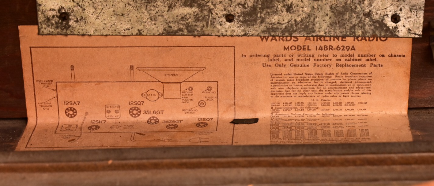 Wards Airline Recording Lathe Tube Radio 14BR-629A Slow Burning Record Blanks