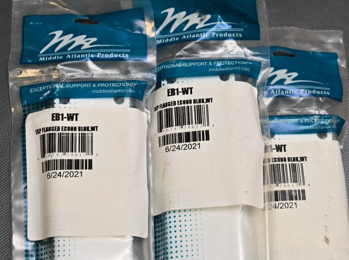 QTY 3 Middle Atlantic EB1-WT Flanged Blank Rack Panel (1 RU) White NIB