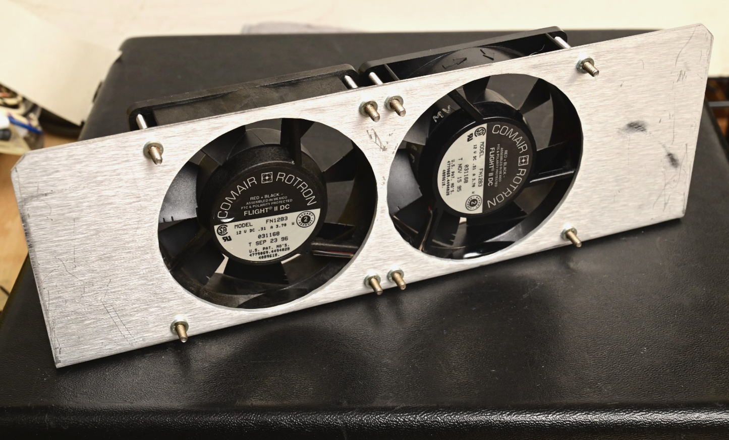 QTY 2 Comair Rotron Flight II DC Fans 12V 3.7W Mounted to Aluminum Bracket
