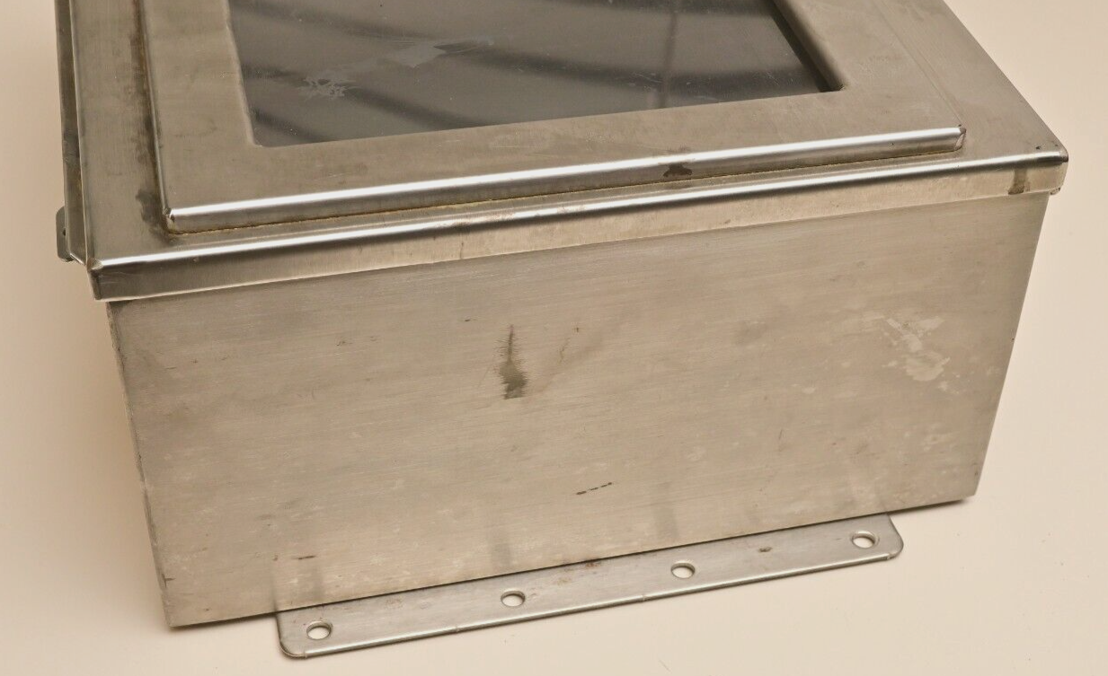 Hoffman Stainless J Box 14"x 12"x6" Continuous Hinge w/ Window A-1412CHNFSS/SPL