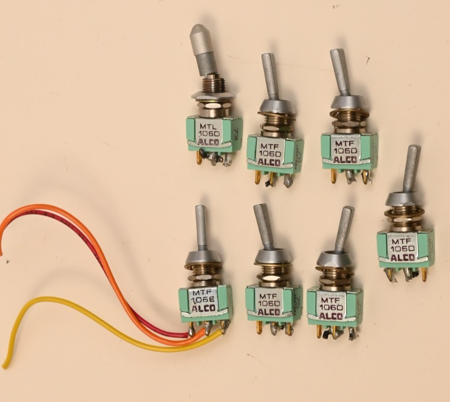 Lot of 7 Vintage ALCO Japan MTF 106D 106E Toggle Switches Used Pulls Aluminum