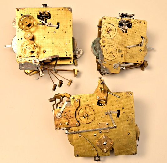 Lot of 3 Antique Brass Howard Miller Clock Movements A C 83 7.7lbs Total