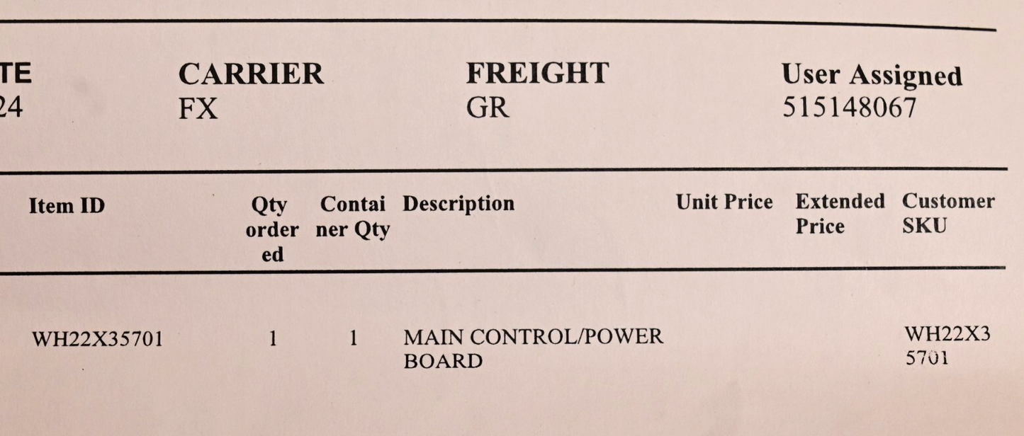 GE WH22X35701 Main/Power Board Combination Washer Dryer