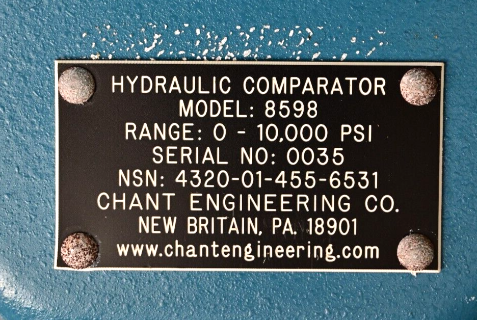 CHANT Engineering Hydraulic Comparator Model 8598 10,000 PSI Military Surplus