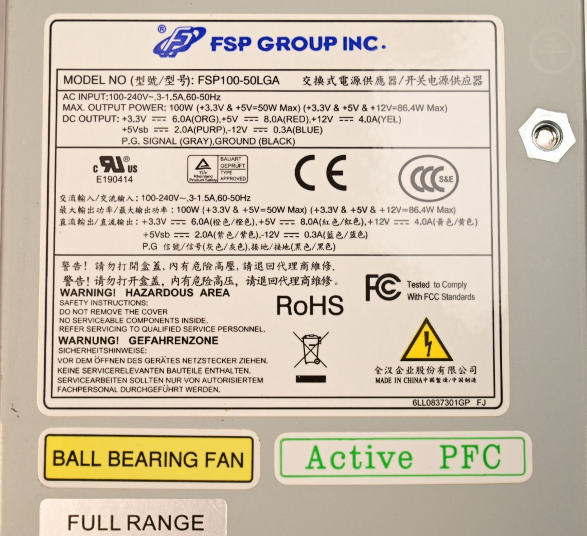 FSP Group ATX Power Supply 100W FSP100-50LGA Ball Bearing Fan