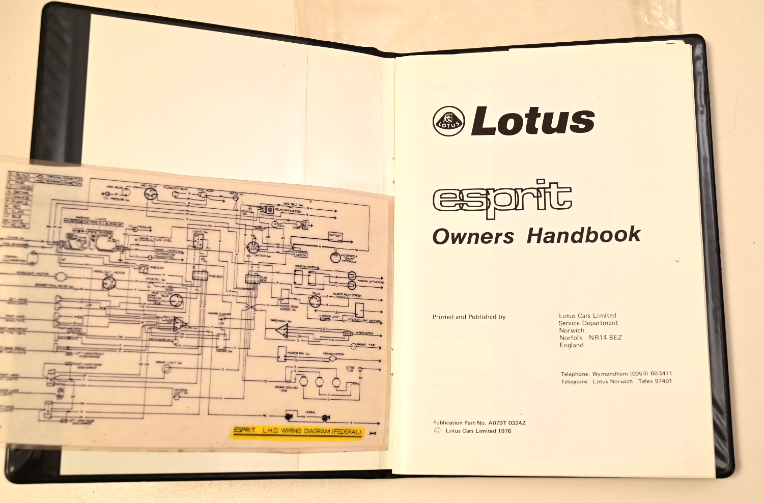 Lotus Esprit S1 Owner's Handbook NOS or Reprint? 1976 P/N A079T03242