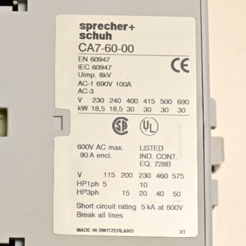 Sprecher + Schuh CA7-60-00 Contactor 60947 690V 100A